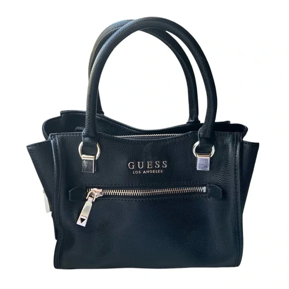 Guess Black Satchel with Gold Accents and Structured Design Handbag Purse Tote - Picture 2 of 14
